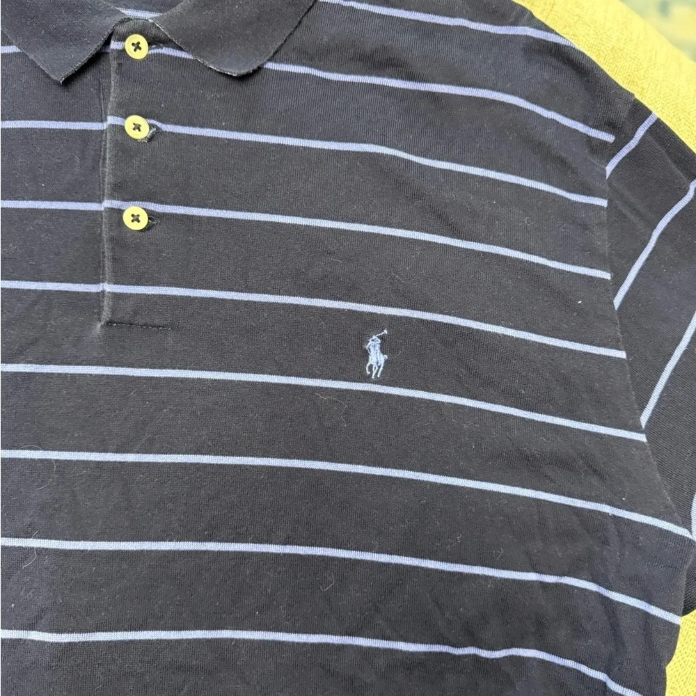 Polo Ralph Lauren Golf Dark Blue Striped Long Sleeve Collared Pima Cotton Shirt